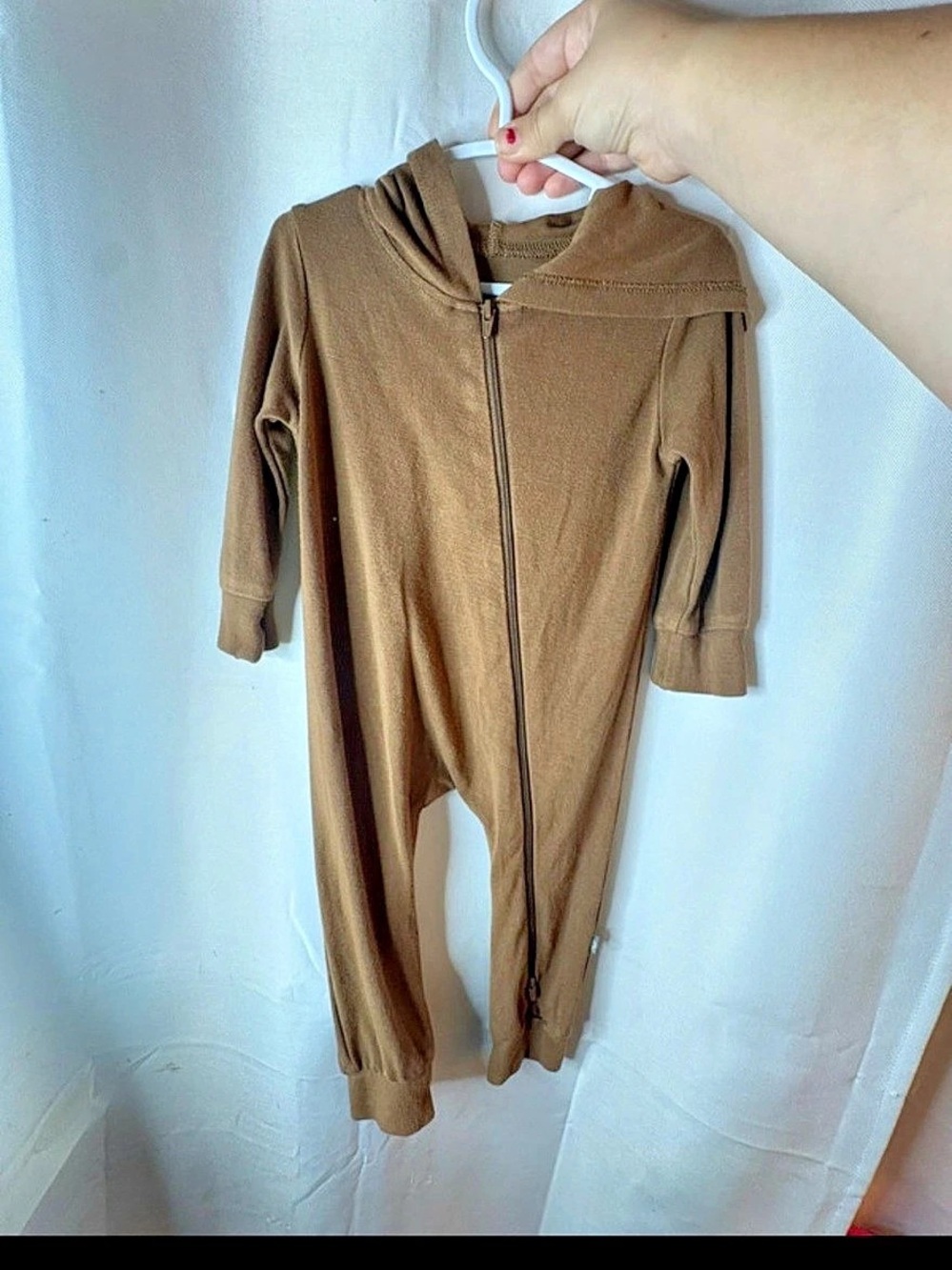 Kyte BABY Bamboo  Hooded Zippered Romper Brown Baby 6-12M